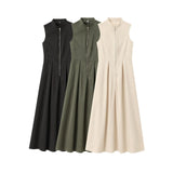 Women's Fashion Round Collar Sleeveless Waist-Lens