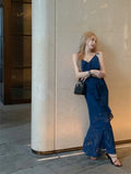 Dresses Women Sexy Elegant French Style Chic Ruffles Slim Sleeveless V Neck Party Dress Ladies Temperament Fashion-Outfit