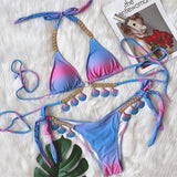 Toloer New Sexy Strap Gradient Print Women's Split Swimsuit Luxury Crystal Diamond Bikini Shell