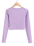 Rib Knit Long Sleeve Crop Top-Outfit