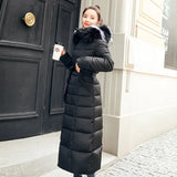 Cotton-Padded Clothes Female Over The Knee Long Style 2023 New Winter Dress Korean Version Slim Add Thick Big Wool Collar Large Size Down Cotton Jacket Cotton-Padded Jacket-Outfit