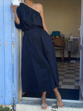 Toloer 2024 Summer New Women's Fashion Inclined Shoulder Jacket Long Skirt Suit Two Sets-Outfit