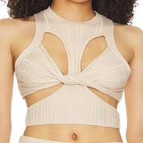 Toloer Sexy Irregular Sleeveless Hollow Kink Wool Woven Vest Women's Fashion Half High Collar Solid Color Crop-Outfit