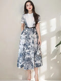 Court Style High-End Short-Sleeved Printed Dress Woman Waist Design Minority Chic Super Immortal Temperament Long Dress-Outfit