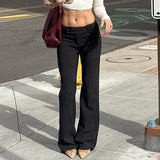 Toloer Wind Stripe Bump Color Micro La Casual Trousers Female Low Waist Slim Show Thin Straight Tube-Outfit