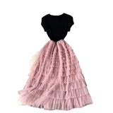 Luxury High-End Dress Women's Summer Mesh Stitching Design Feel Waist Thin Super Fairy Long