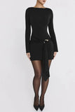 Long Sleeve Draped Bodycon Mini Dress-Outfit