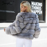Simplee Vintage fluffy faux fur coat women Short furry fake fur winter outerwear pink coat 2018 autumn casual party
