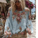Hot 3D Digital Print Ladies Round Collar Retro Bohemian