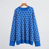 Collar Honey Sweater 2024 New Loose Temperament Versatile Plaid Head Round Collar Sweater-Outfit