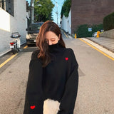 Beautiful Red Sweater Women Long Sleeve Chic Soft Sweater Female Pull Femme Fashion Jumpers Tops Black Sweety Heart