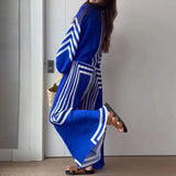 Toloer Spot Autumn New Women's Fashion Print Striped Shirt Pleated Straight Wide Leg Pants Suit-Outfit
