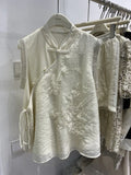 Three-Dimensional Embroidery New Chinese Style Plate Button Nail Beaded Blouse 2024 Summer New Style Shirt-Outfit