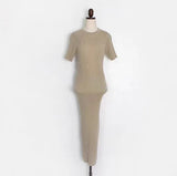 Toloer Chic Summer French Elegant Temperament Slim Thin Long Short Sleeve Wrapped Hip Knit Dress Woman-Outfit