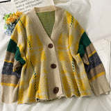 Women Retro Knitted Cardigan Single Breasted Long Sleeve Casual Loose Sweater Autumn Winter Korean Warm Knit