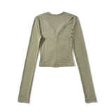 Fashion Women's Fashion Spring New Sexy Spice Girl Slim And Thin T-Shirt With V-Collar Pleated Long Sleeves-Outfit