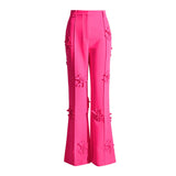 Toloer New Fashion Brand Double Breasted Three-Dimensional Flower Splicing Suit High Waist Bell Bottoms Two Sets Of Women's Clothing-Outfit