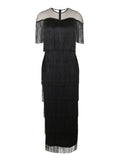 Mesh Splicing Tuxedo Round Collar Dress High Waist Repair Dinner Sexy Ass Skirt