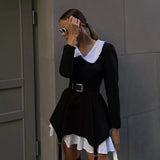 Toloer Autumn Women's High-End French Long-Sleeved Doll Collar Skirt Design Sense Niche Fake Two Dresses-Outfit