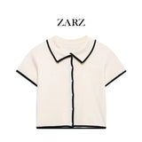 Homemade New Women's Dress Classic Short Sleeve Black Colling Colored Knitted Little Opening