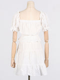 2025 New Fashion Leisure Holiday Bubble Sleeve T-Shirt + White Embroidery Shorts Set For