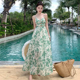 Toloer Photo Summer New Female French Print Sling Dress Show Thin Seaside Holiday