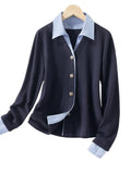 Toloer Two Spliced Polo Collar Shirt Women's Spring Design Sense Of Small Chic Repair Shirt Short Long-Sleeved