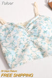 Women Vintage Sweet Camis With Bra Pad Knitted Backless Camisole Summer Pleated For Women Casual Crop