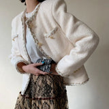 2021 Autumn Winter Tweed Coat Women Long Sleeve Single Breasted Korean Style Minimalist Ladies Jackets Elegant