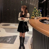 Mini Dress Lolita Women 2021 Autumn Lace Bow Velvet Evening Party Dress Female Y2k Casual Kawaii One Piece Dress
