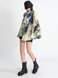 Toloer Design French Retro Print Shirt 2024 Pure Season New Fashion Dizzy Dye Lace-Up Loose Top Women's Wear-Outfit