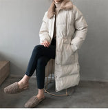Faux rabbit fur collar women's winter down jacket long drawstring slim zipper ladies chic coat loose oversize outwear