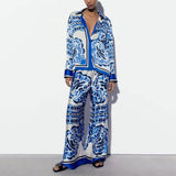 Women's New Temperament Trend Lazy Style Printed Shirt Long-Sleeved Fashion Suit Two