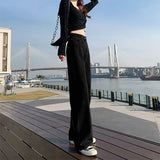 Toloer Hole High Waist Wide Leg Jeans For Girls Fall Students Straight Tube Loose Show Thin Design Sense Pants High Street Ins Tide-Outfit