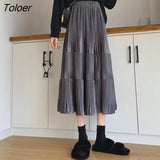 Skirts Women Ulzzang Spring Autumn Patchwork Fashion Solid Sweet Females All-match High Street Folds Newest Casual