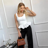 Women's Clothing 2025 Summer New Solid-Color Fashion Sleeveless Square Collared Bubble Sexy Vest Small Top