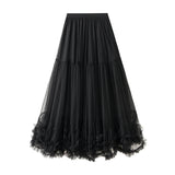 Swing Design Fashion Mesh Dress Sweet Wooden Ear Lace A Word Big Swing Ponum Skirt