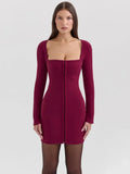 Long Sleeve Hook Bodycon Mini Dress-Outfit