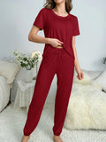 Toloer And Summer On The New Pajamas Female Milk Silk Short Sleeve Trousers Suit Classic Solid Color Casual Burst-Outfit