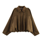 Spring New Velvet-Sensitive Collared Loose Bomber Jacket
