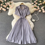 French Dress Women Korean Style Short Sleeve Solid Office Lady Dresses Summer Casual Vacation Beach