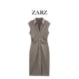 Homemade New Women's Classic Pearl-Blobuted Shirt Dress