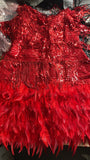 Lysing Shiny Birthday Party Feather Splicing Dress Dress