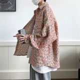 2023 New Hong Kong Style Large Size Small Fragrant Wind Long Sleeve Flower Shirt Coat Fashion Shirt Male Teenager Retro Design-Outfit