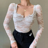 New Fashionable Women's Wear In Spring And Summer Sexy Micro-Transparent Lace Breast Cup Long-Sleeved Blouse-Outfit