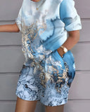 Independent Station Spring And Summer Fashion Positioning Printing Short-Sleeved 2-Piece Set Of Women-Outfit