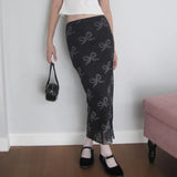 Toloer Casual Bowknot Gauze Print Skirt Women's New Low Purse Hip Straight Tube Skirt-Outfit