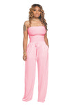 Toloer New Women's Casual Flat Shoulder Wrapped Chest Wide-Leg Jumpsuit-Outfit
