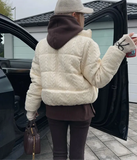 Cabel Knitted Zipper Puffer Coat-Outfit