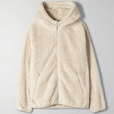 Faux Fur Coat Hooded Pockets Jackets Women Autumn Winter 2021 Casual Solid Long Sleeve Teddy Coat Fleece Zip Up